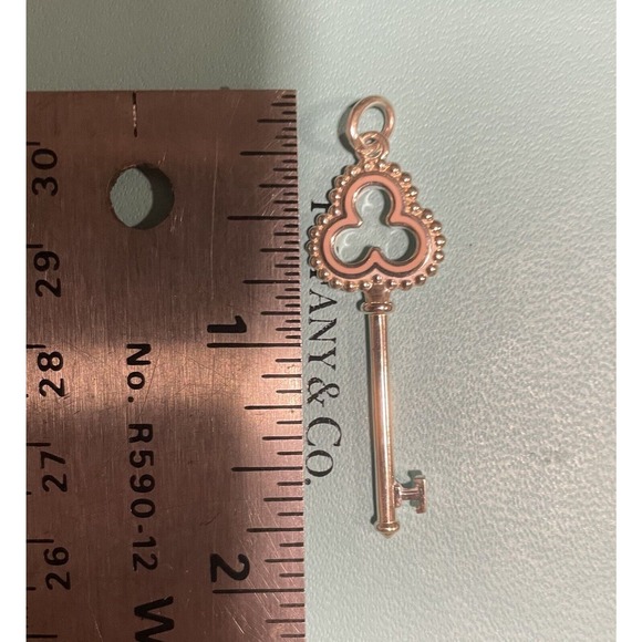 Tiffany & Co. Silver Beaded Pink Enamel Trefoil Key Charm Pendant For Necklace - Picture 6 of 6